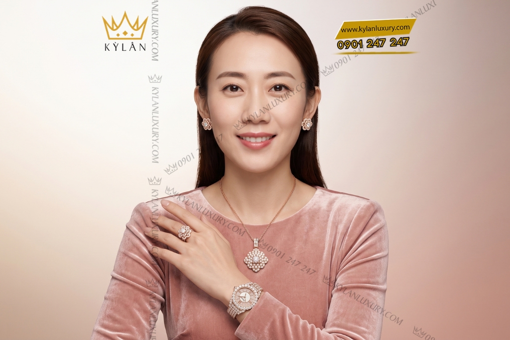 Kỳ Lân Luxury Bo trang suc vang hong dinh kim cuong 10 Bộ trang sức vàng hồng đính kim cương
