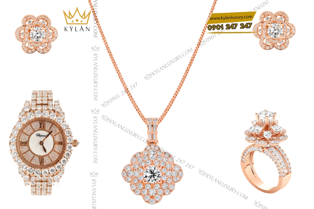 Kỳ Lân Luxury Bo trang suc vang hong dinh kim cuong 2 Bộ trang sức vàng hồng đính kim cương
