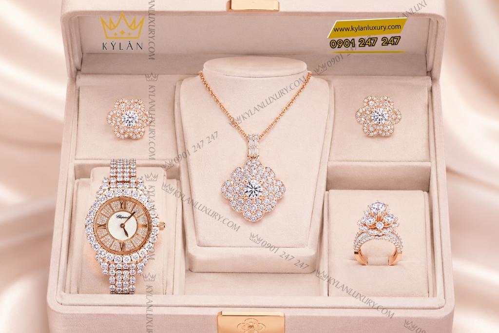 Kỳ Lân Luxury Bo trang suc vang hong dinh kim cuong 8 Bộ trang sức vàng hồng đính kim cương