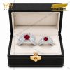 Nhẫn cặp vàng trắng Au750 đính sapphire đỏ