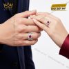 Nhẫn cặp vàng trắng Au750 đính sapphire đỏ