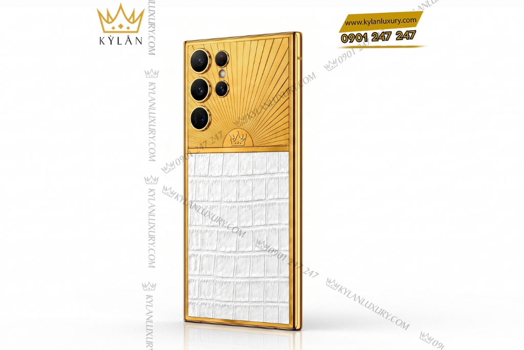Điện thoại Samsung Galaxy S26 Ultra custom vàng bọc da cá sấu 5 Điện thoại Samsung Galaxy S26 Ultra custom vàng bọc da cá sấu