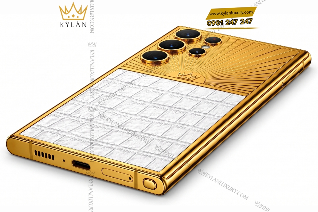Điện thoại Samsung Galaxy S26 Ultra custom vàng bọc da cá sấu 6 Điện thoại Samsung Galaxy S26 Ultra custom vàng bọc da cá sấu