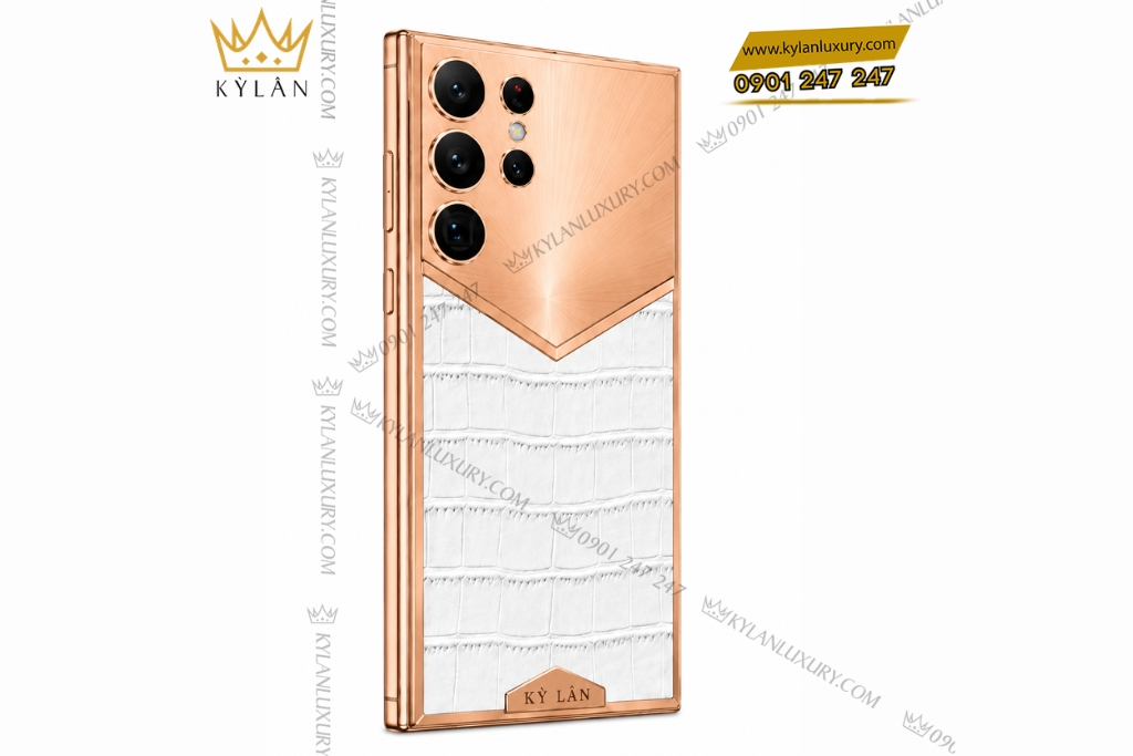 Điện thoại Samsung Galaxy S26 Ultra custom vàng hồng bọc da cá sấu