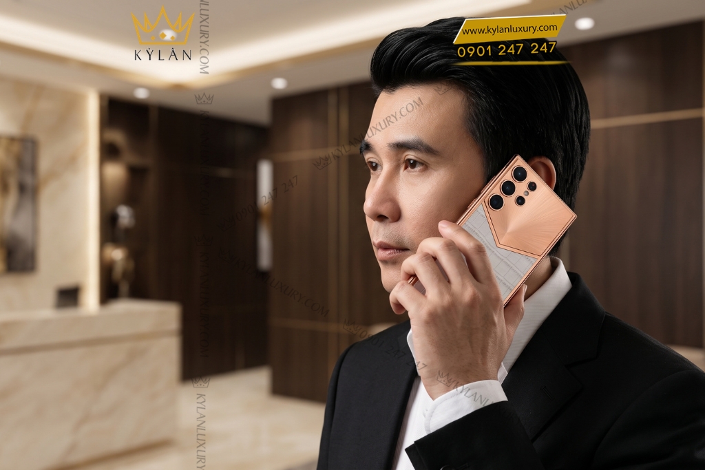 Điện thoại Samsung Galaxy S26 Ultra custom vàng hồng bọc da cá sấu