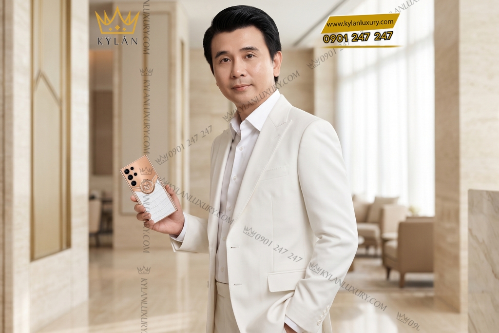 Kỳ Lân Luxury Dien thoai Samsung Galaxy S26 Ultra custom vang hong boc da ca sau dinh kim cuong 8 Điện thoại Samsung Galaxy S26 Ultra custom vàng hồng bọc da cá sấu đính kim cương