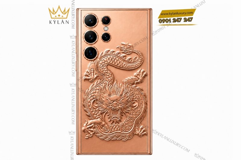 Điện thoại Samsung Galaxy S26 Ultra custom vàng hồng họa tiết rồng dập nổi