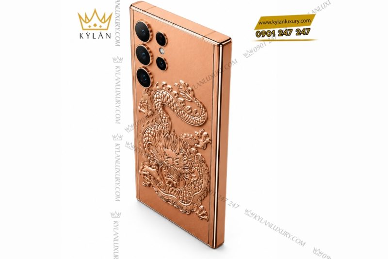 Điện thoại Samsung Galaxy S26 Ultra custom vàng hồng họa tiết rồng dập nổi