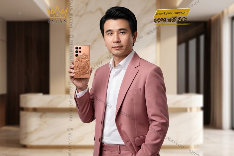 Điện thoại Samsung Galaxy S26 Ultra custom vàng hồng họa tiết rồng dập nổi