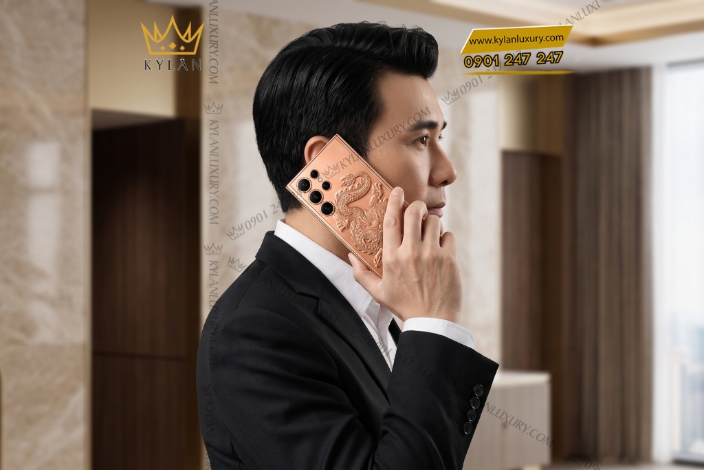 Kỳ Lân Luxury Dien thoai Samsung Galaxy S26 Ultra custom vang hong hoa tiet rong dap noi 8 Điện thoại Samsung Galaxy S26 Ultra custom vàng hồng họa tiết rồng dập nổi