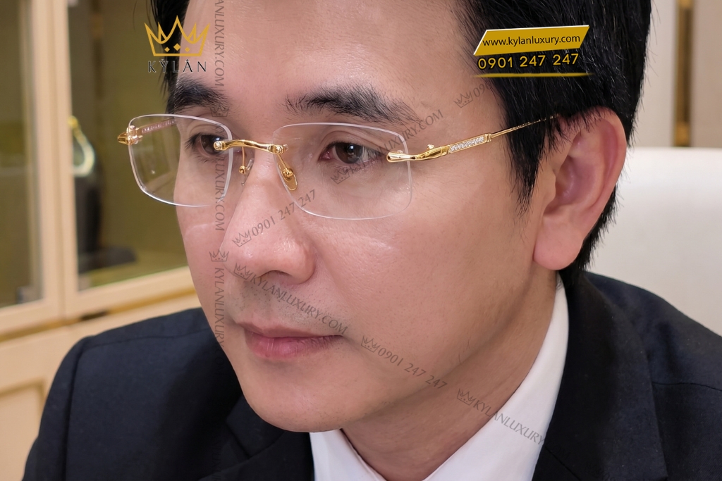 Mắt kính vàng Au750 đính kim cương 4 Mắt kính vàng Au750 đính kim cương