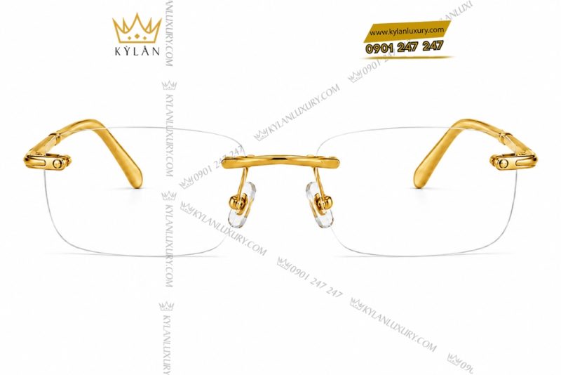 Mắt kính vàng Au750 không viền càng họa tiết khoen tròn