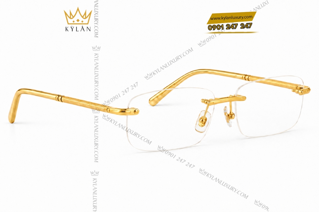 Kỳ Lân Luxury Mat kinh vang Au750 khong vien cang hoa tiet khoen tron 3 Mắt kính vàng Au750 không viền càng họa tiết khoen tròn