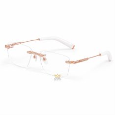 Mắt kính vàng hồng Au750 đính kim cương