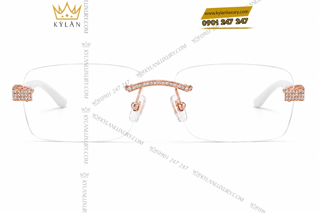 Kỳ Lân Luxury Mat kinh vang hong Au750 dinh kim cuong 1 3 Mắt kính vàng hồng Au750 đính kim cương