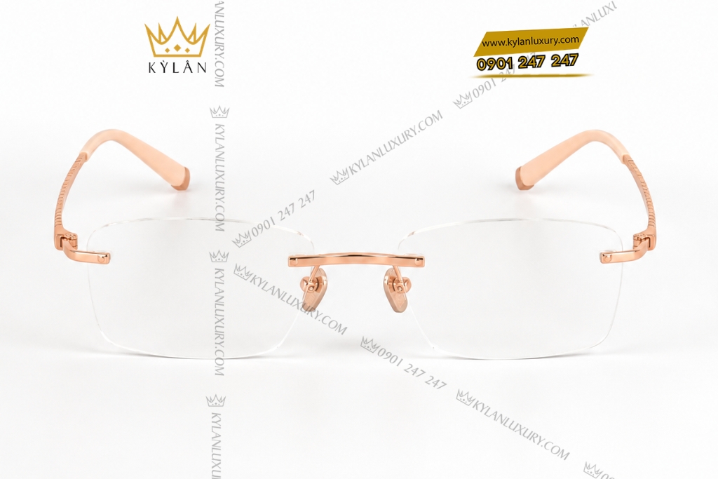 Kỳ Lân Luxury Mat kinh vang hong Au750 dinh kim cuong 1 6 Mắt kính vàng hồng Au750 đính kim cương