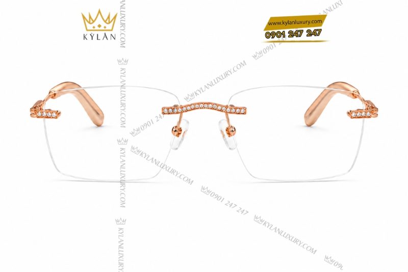 Mắt kính vàng hồng Au750 đính kim cương