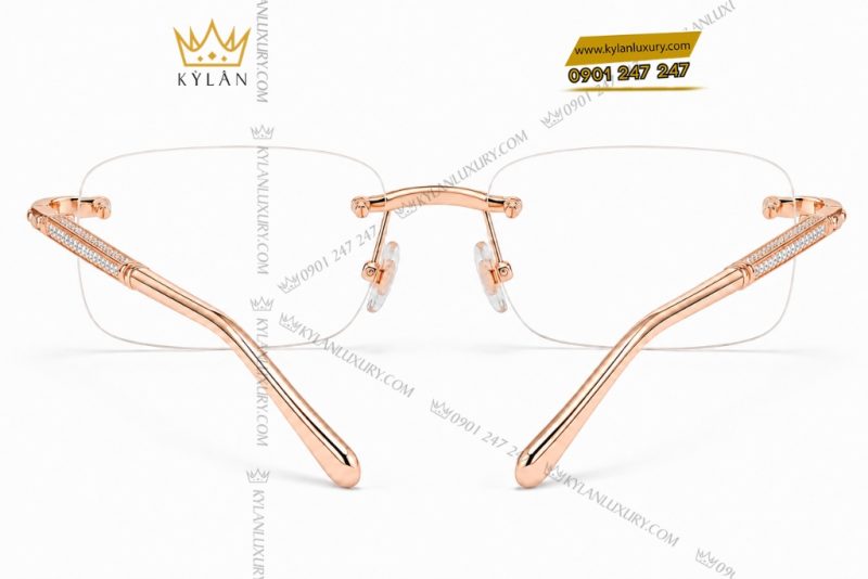 Mắt kính vàng hồng Au750 đính kim cương