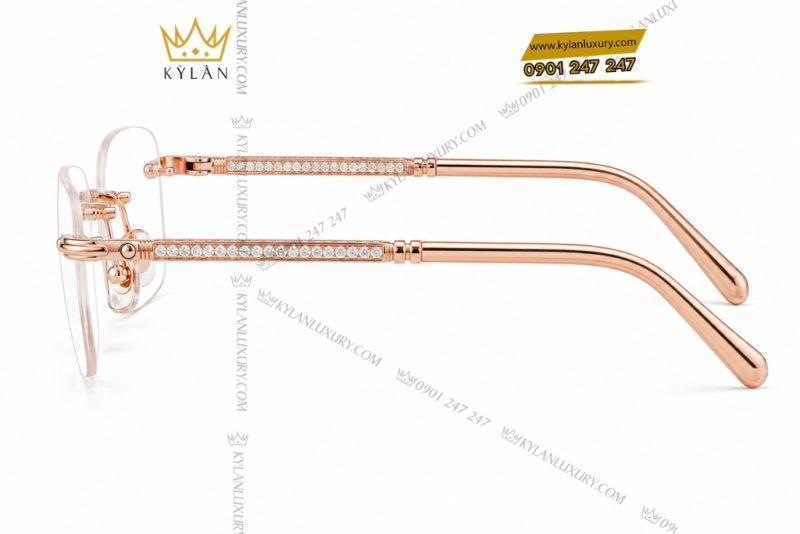 Mắt kính vàng hồng Au750 đính kim cương