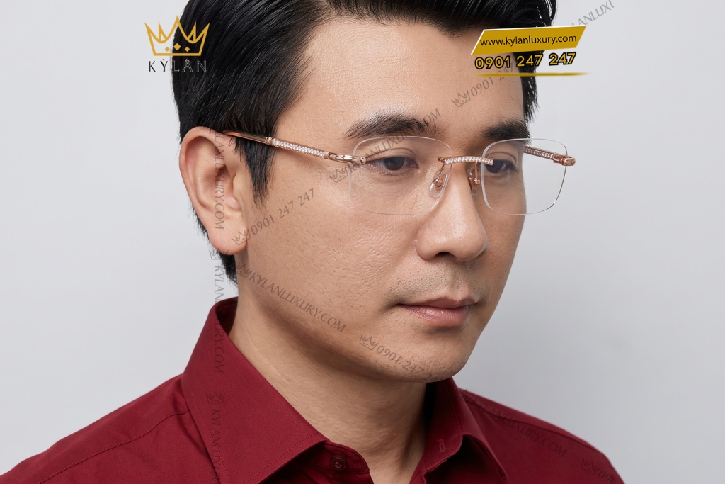 Kỳ Lân Luxury Mat kinh vang hong Au750 dinh kim cuong 19 Mắt kính vàng hồng Au750 đính kim cương
