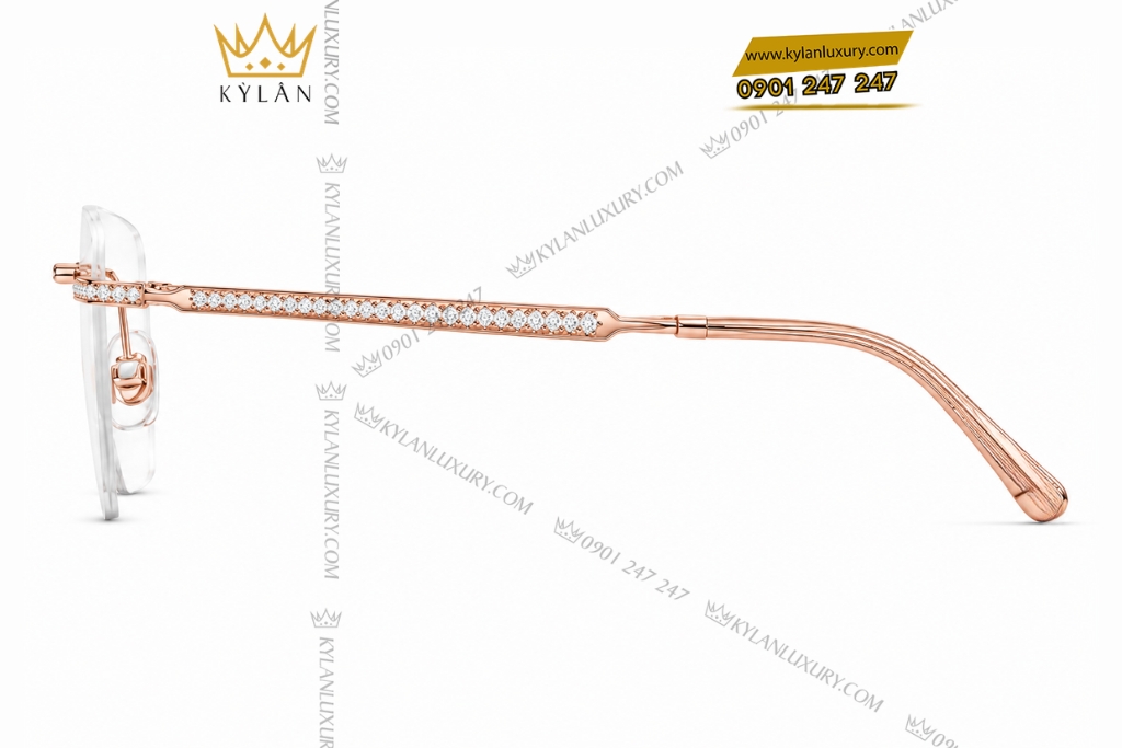 Kỳ Lân Luxury Mat kinh vang hong Au750 dinh kim cuong 3 4 Mắt kính vàng hồng Au750 đính kim cương