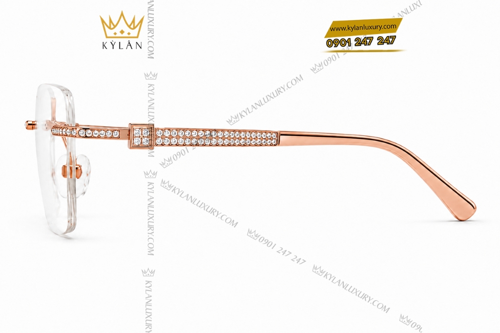 Mắt kính vàng hồng Au750 đính kim cương 10 Kỳ Lân Luxury Mat kinh vang hong Au750 dinh kim cuong 3 7 Mắt kính vàng hồng Au750 đính kim cương