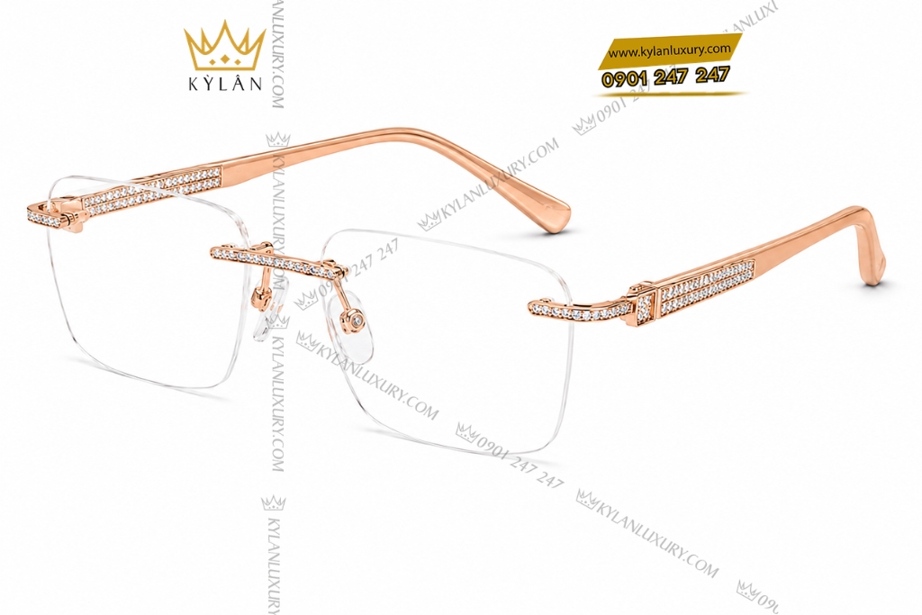 Mắt kính vàng hồng Au750 đính kim cương 5 Kỳ Lân Luxury Mat kinh vang hong Au750 dinh kim cuong 4 7 Mắt kính vàng hồng Au750 đính kim cương