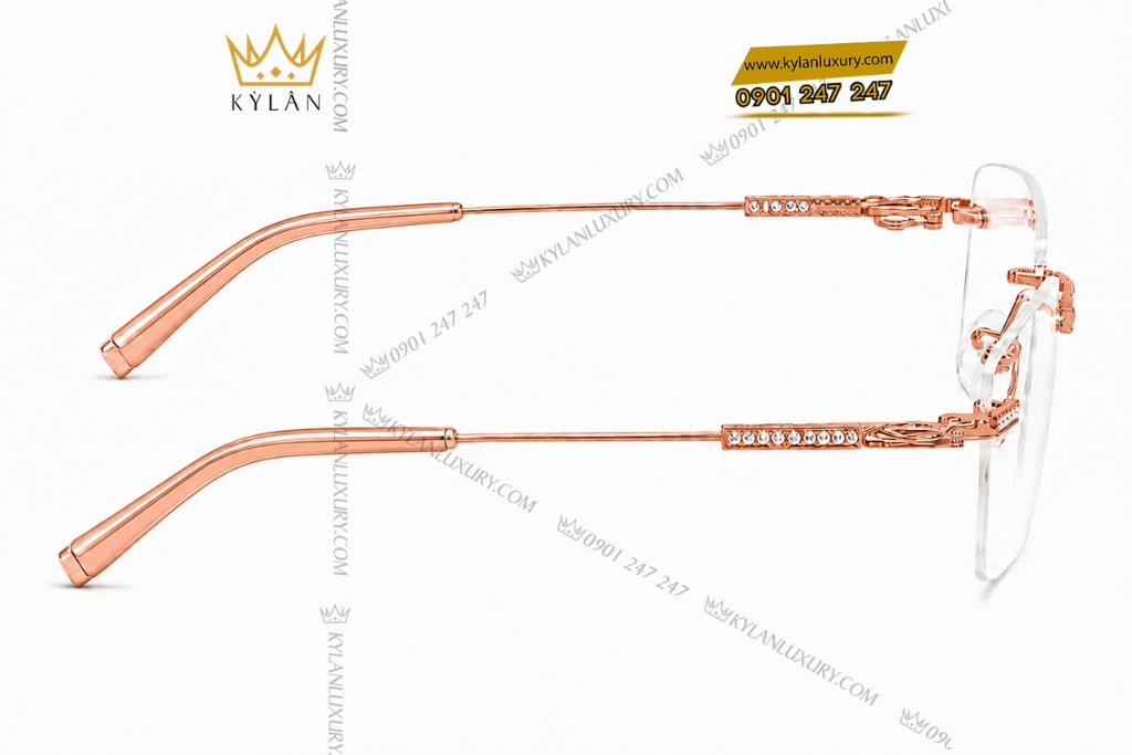 Kỳ Lân Luxury Mat kinh vang hong Au750 dinh kim cuong 4 8 Mắt kính vàng hồng Au750 đính kim cương
