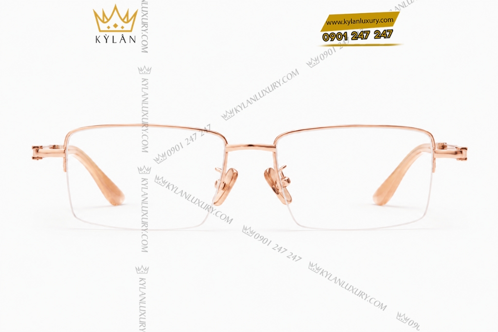 Kỳ Lân Luxury Mat kinh vang hong Au750 dinh kim cuong 4 Mắt kính vàng hồng Au750 đính kim cương