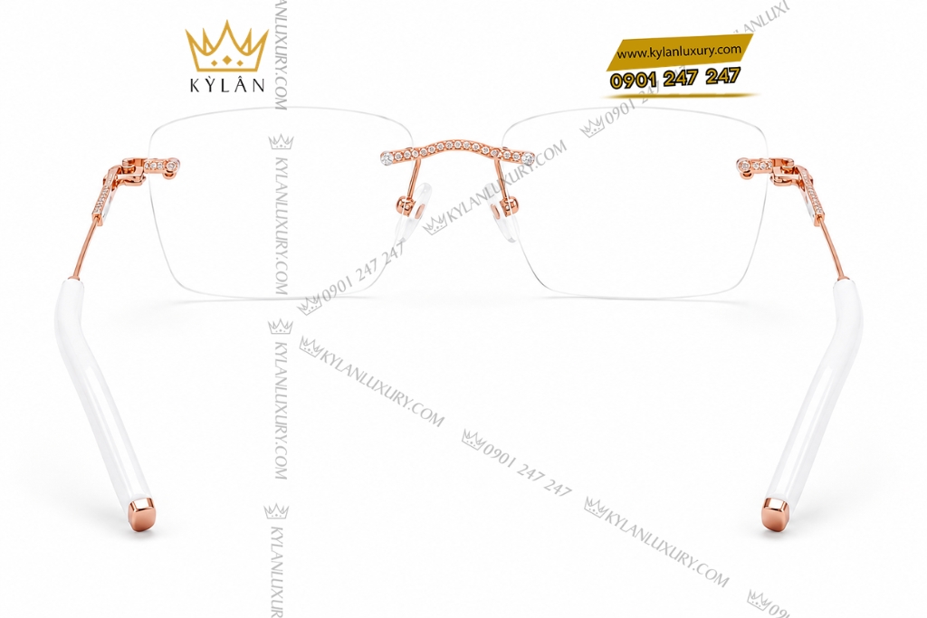 Kỳ Lân Luxury Mat kinh vang hong Au750 dinh kim cuong 5 2 Mắt kính vàng hồng Au750 đính kim cương