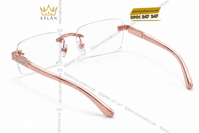 Mắt kính vàng hồng Au750 đính kim cương