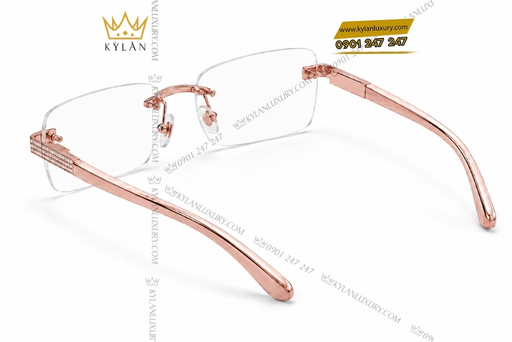 Kỳ Lân Luxury Mat kinh vang hong Au750 dinh kim cuong 5 9 Mắt kính vàng hồng Au750 đính kim cương