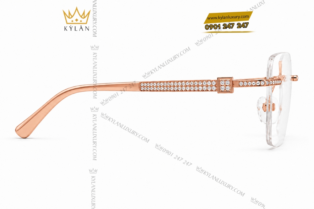 Mắt kính vàng hồng Au750 đính kim cương 3 Kỳ Lân Luxury Mat kinh vang hong Au750 dinh kim cuong 6 7 Mắt kính vàng hồng Au750 đính kim cương