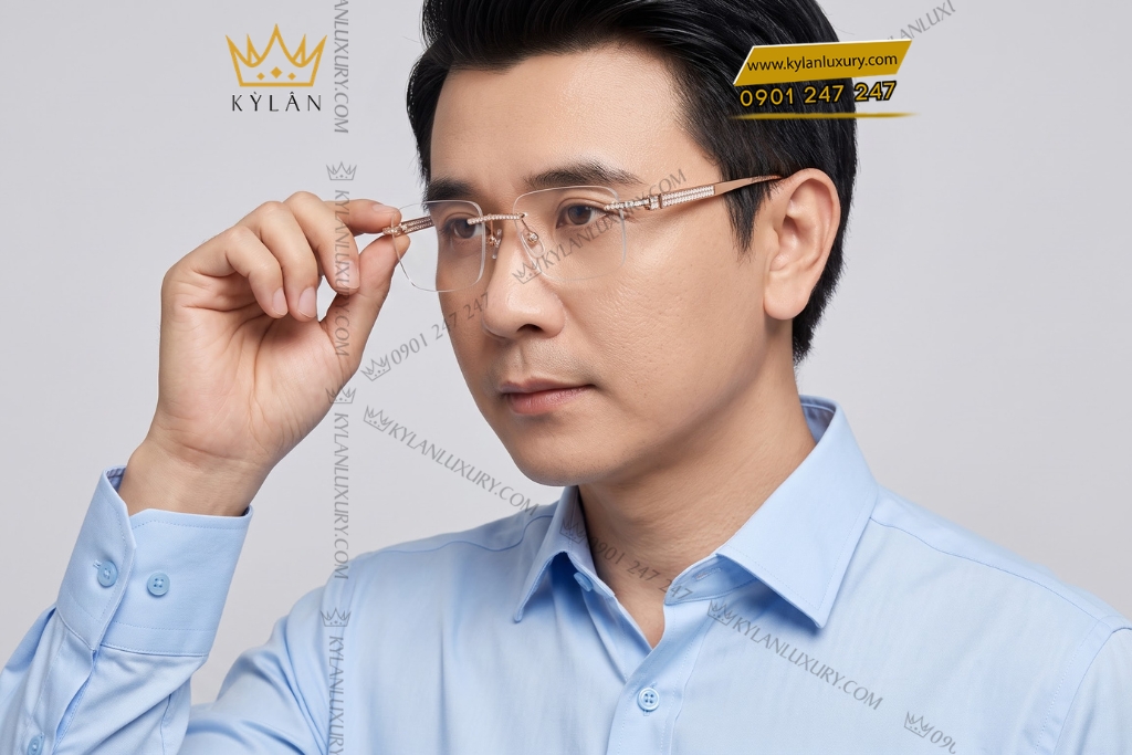 Mắt kính vàng hồng Au750 đính kim cương 6 Kỳ Lân Luxury Mat kinh vang hong Au750 dinh kim cuong 7 7 Mắt kính vàng hồng Au750 đính kim cương