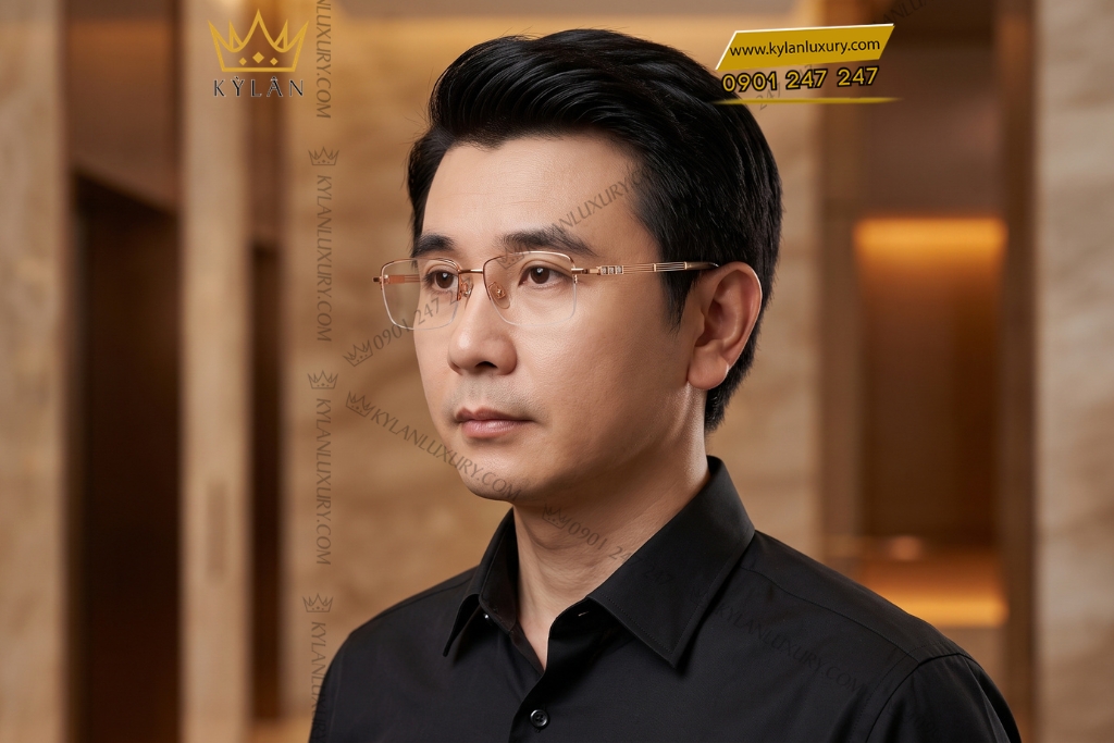 Mắt kính vàng hồng Au750 đính kim cương