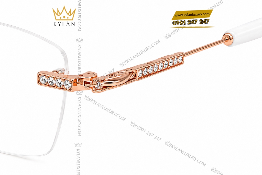 Mắt kính vàng hồng Au750 đính kim cương