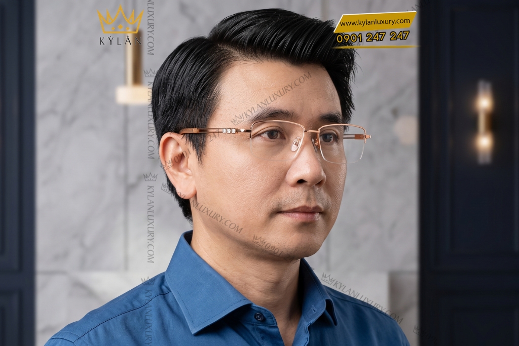 Mắt kính vàng hồng Au750 đính kim cương