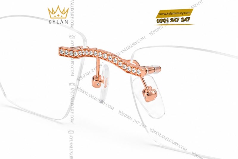 Mắt kính vàng hồng Au750 đính kim cương