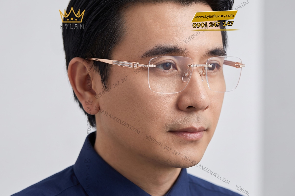 Mắt kính vàng hồng Au750 đính kim cương 15 Kỳ Lân Luxury Mat kinh vang hong Au750 dinh kim cuong 9 6 Mắt kính vàng hồng Au750 đính kim cương