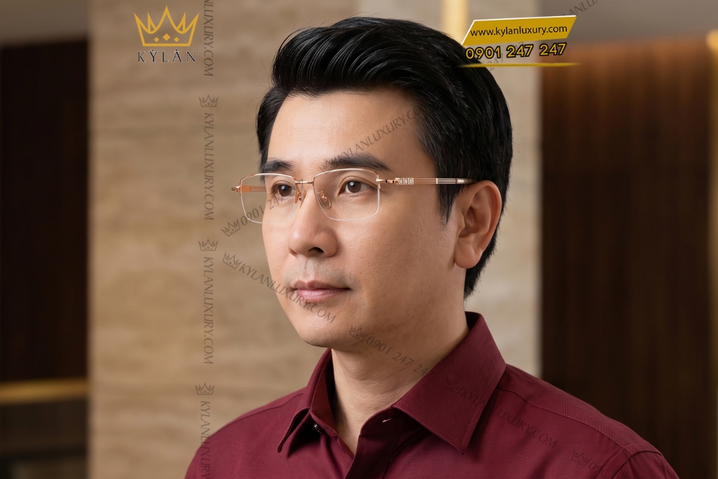 Kỳ Lân Luxury Mat kinh vang hong Au750 dinh kim cuong 9 Mắt kính vàng hồng Au750 đính kim cương