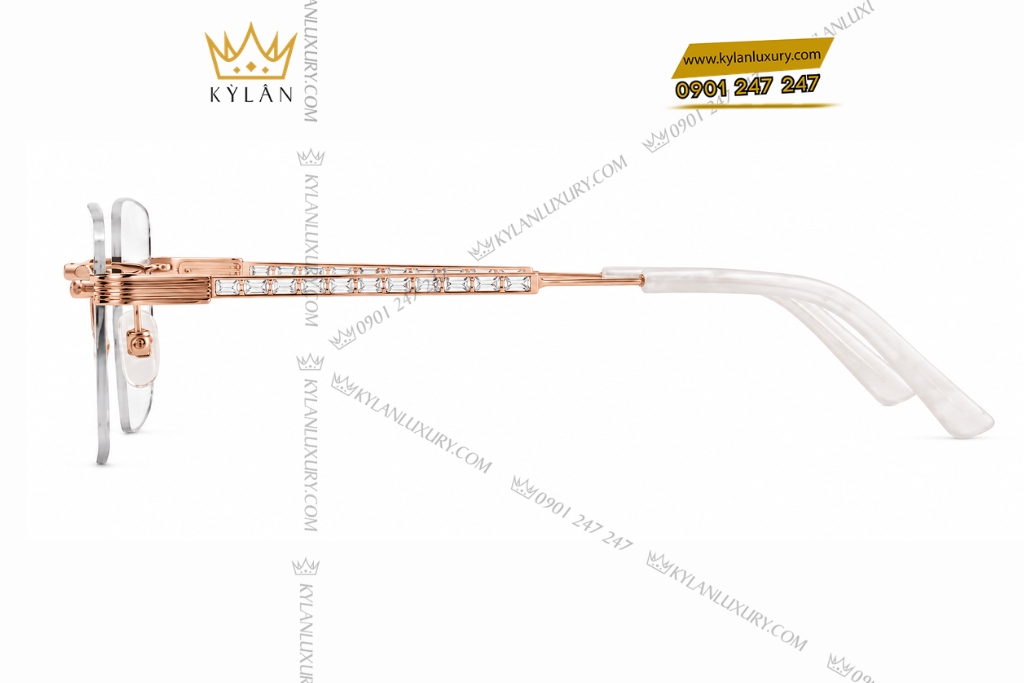 Mắt kính vàng hồng Au750 đính kim cương baguette 5 Mắt kính vàng hồng Au750 đính kim cương baguette