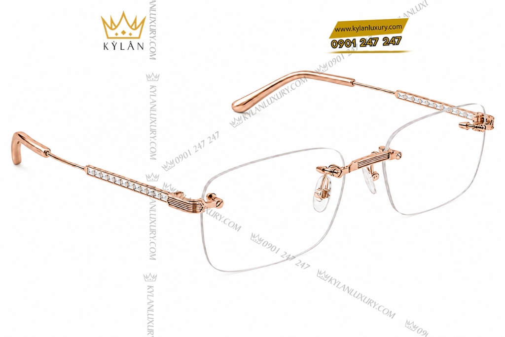 Kỳ Lân Luxury Mat kinh vang hong Au750 dinh kim cuong baguette 6 1 Mắt kính vàng hồng Au750 đính kim cương baguette