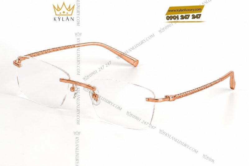 Mắt kính vàng hồng Au750 họa tiết xoắn không viền