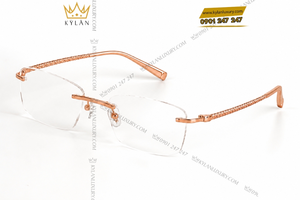 Kỳ Lân Luxury Mat kinh vang hong Au750 hoa tiet xoan khong vien 2 Mắt kính vàng hồng Au750 họa tiết xoắn không viền