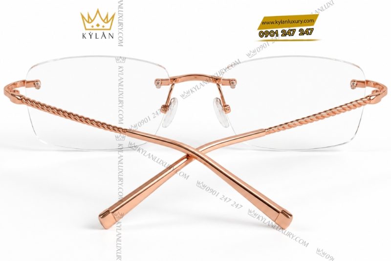 Mắt kính vàng hồng Au750 họa tiết xoắn không viền