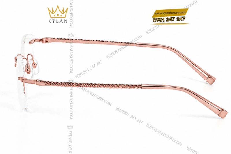 Mắt kính vàng hồng Au750 họa tiết xoắn không viền