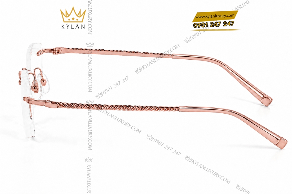 Kỳ Lân Luxury Mat kinh vang hong Au750 hoa tiet xoan khong vien 6 Mắt kính vàng hồng Au750 họa tiết xoắn không viền
