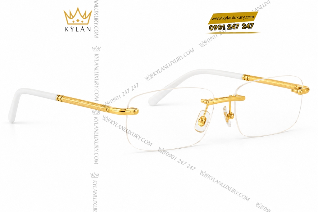 Kỳ Lân Luxury Mat kinh vang vang Au750 4 Mắt kính vàng vàng Au750