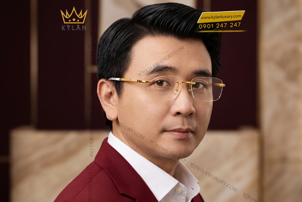 Kỳ Lân Luxury Mat kinh vang vang Au750 8 Mắt kính vàng vàng Au750