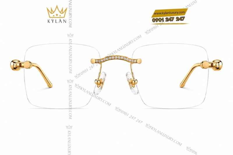 Mắt kính vàng vàng Au750 đính kim cương